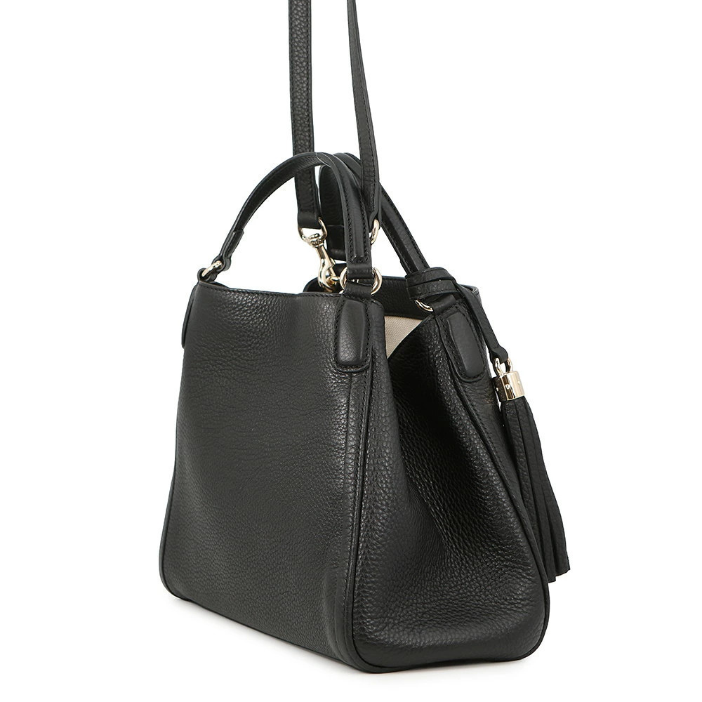 Gucci Leather G Handbag Soho Black Interlocking Black